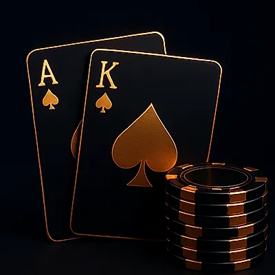 Golden playing cards and casino chips icon for Teen Patti and Andar Bahar