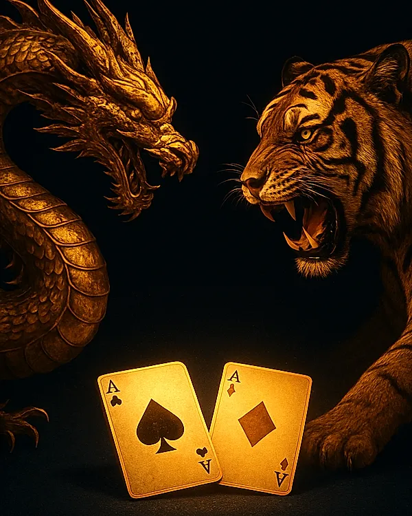 Dragon Tiger live card table with golden dragon and tiger sculptures