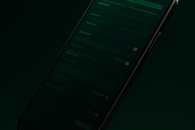 Smartphone held in a cricket stadium seat displaying live IPL score and required run rate