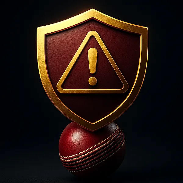 Golden live broadcast signal wave glyph pulsing over a leather cricket ball