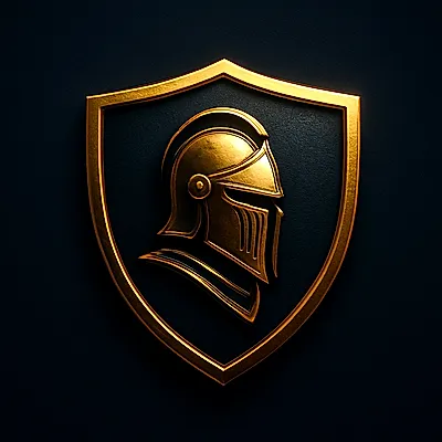 Knight warrior shield crest in dark steel and blazing gold for Kolkata T20 odds